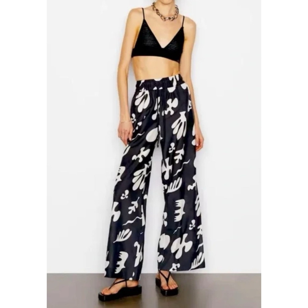 EUC FRAME Drawstring Lounge Pants XS Cotton Silk Abstract Print Eclectic boho